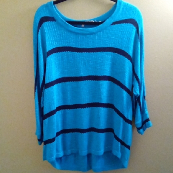 Soft Surroundings Sweaters - Womans L Soft Surroundings Teal Crew Neck Sweater Nautical Stripes